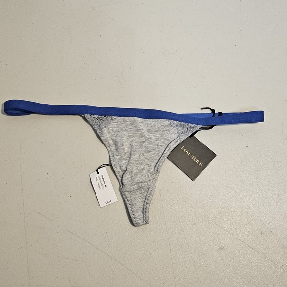 Love Haus Other - Love Haus By Beach Bunny Heather Grey Blue Lace Trim Thong Panty XL SR2019